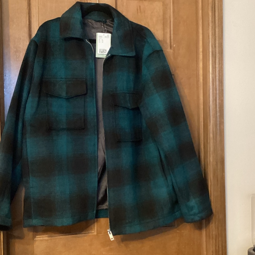 H&M Teal and Black Checkered Jacket